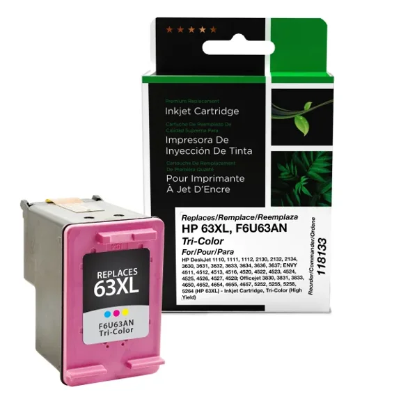 Remanufactured Clover Imaging High Yield Tri-Color Ink Cartridge compatible with HP 63XL (F6U63AN)