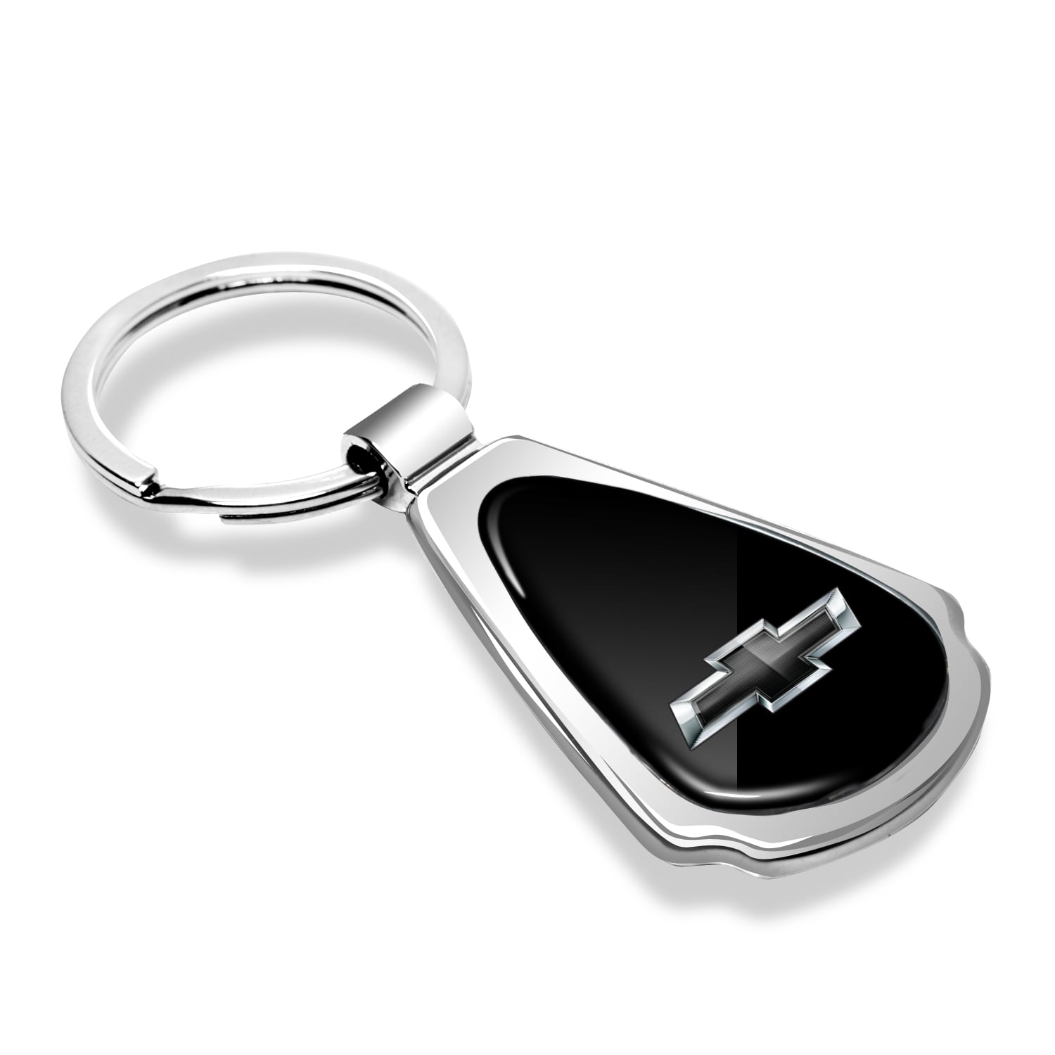 iPick Image for Chevrolet Black Logo Black Dome Chrome Metal Teardrop Key Chain, Official Licensed