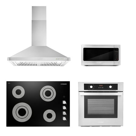 Cosmo 4 Piece Kitchen Appliance Package 30  Electric Cooktop 30  Wall Mount Range Hood 24  Single Electric Wall Oven & 24.4  Countertop Microwave Kitchen Appliance Bundles