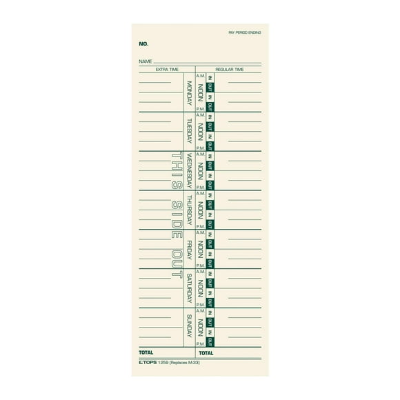 Time Cards TOPS Weekly de 1 cara, 500 unidades (1259) Manila