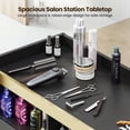thumbnail image 5 of Advwin Freestanding Salon Station for Hair Stylist, Barber Styling Cabinet with 3 Drawers, 3 Hot Tool Holders & Open Shelves, Professional Storage for Barbershop, Beauty Salon & Spa, 5 of 9