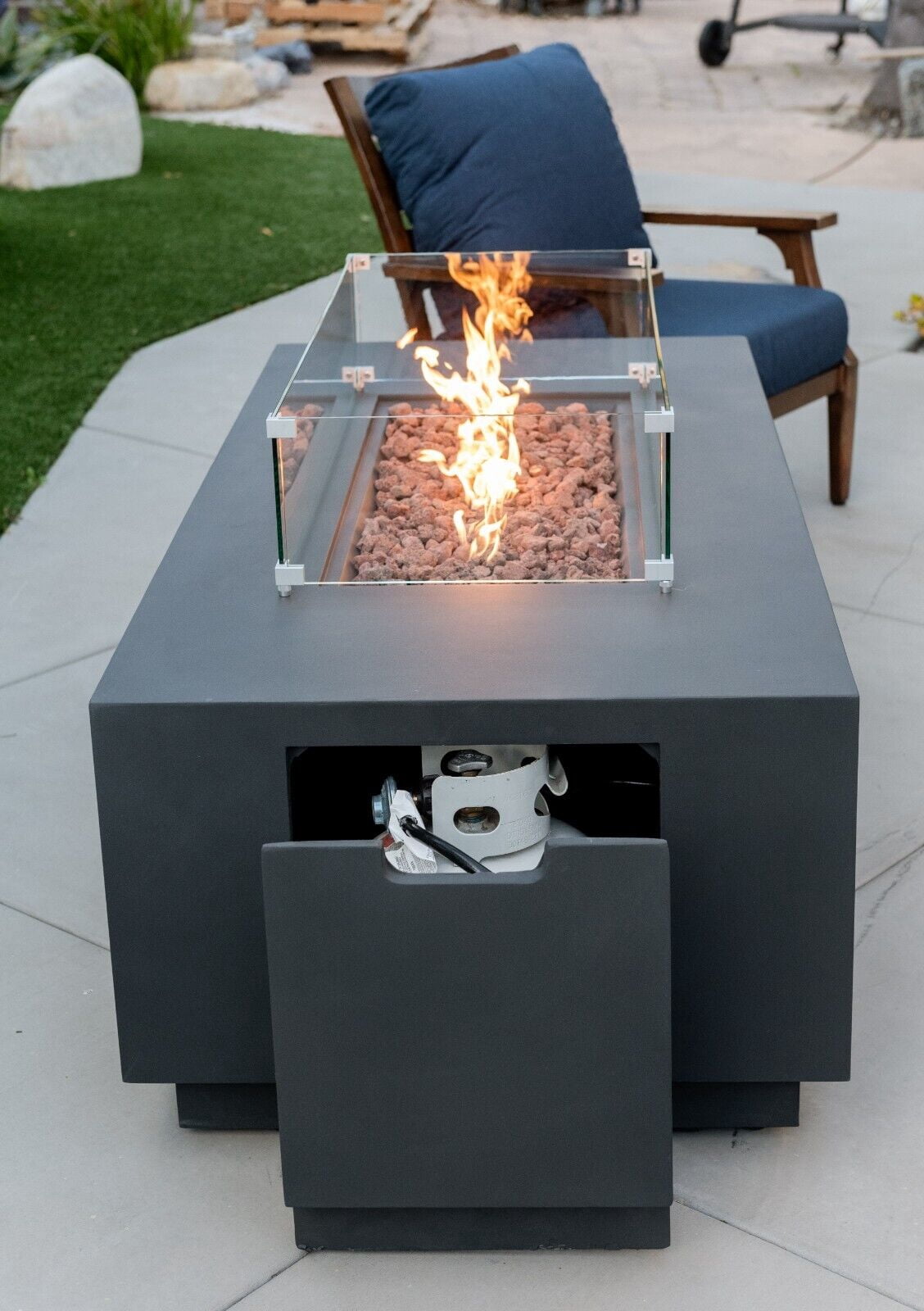 AMS Fireplace Creations 66" Dark Gray Sedona Fire Pit Table w/ Pullout Propane Tank Drawer