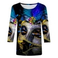 thumbnail image 4 of Aloohaidyvio Mardi Gras Shirts,Mardi Gras Masks Womens Round Neck Spliced Printed Seven Sleeve T-Shirt Tops,Mardi Gras Clothing Women Clearance, 4 of 5