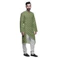 thumbnail image 2 of Atasi Indian Asymmetric Party Wear Kurta With White Churidar Pajama Set For Men, 2 of 3