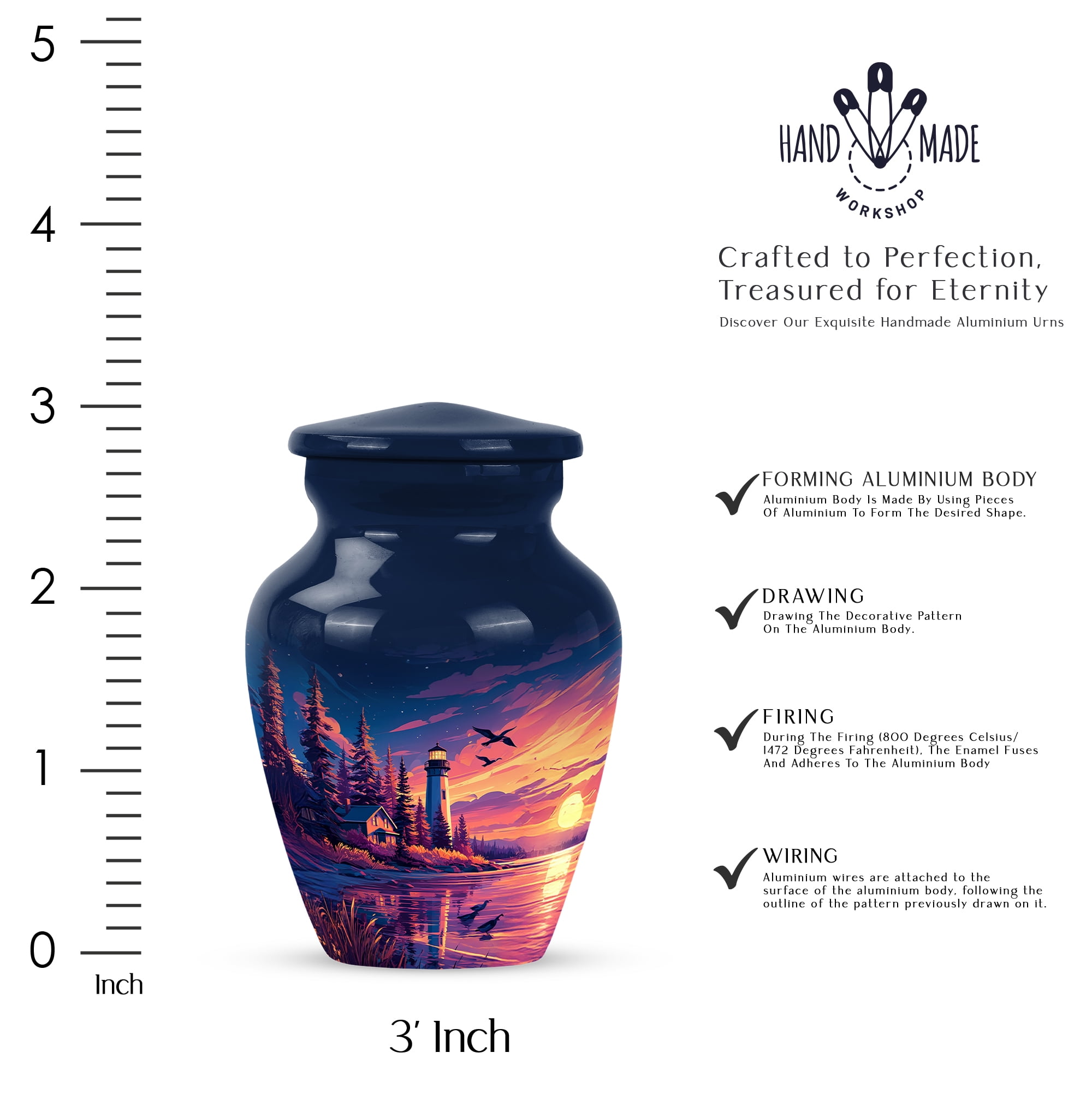 Lighthouse Small Cremation Urns For Human Ashes, Blue Keepsake Urns For Human Ashes Adult Female Small 3 Inch, Purple Mini Urn For Brother