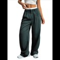 thumbnail image 1 of Pantalones Anchos y Holgados para Mujer, Estilo Palazzo Harén, Informales, A Rayas, con Cintura Elástica y Bolsillos Verde Oscuro XXL, 1 of 7