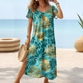 thumbnail image 1 of Robe d'Été pour Femmes 2024 Mode Grande Taille Manches Courtes Col Rond Mi-Mollet Robe Imprimé Floral 50 % de Réduction Liquidation!, 1 of 6