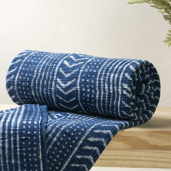 DMAASA 100% Indigo Blue Block Print Sofa Throw Blanket for Couch All Seasons