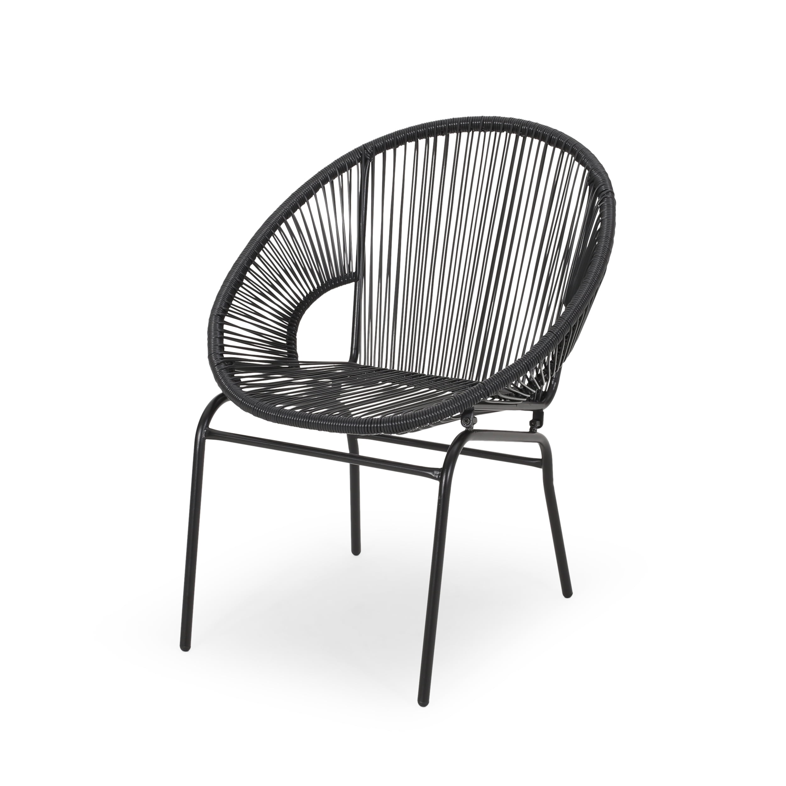 Hayk Outdoor Modern 2 Seater Faux Rattan Chat Set, Black
