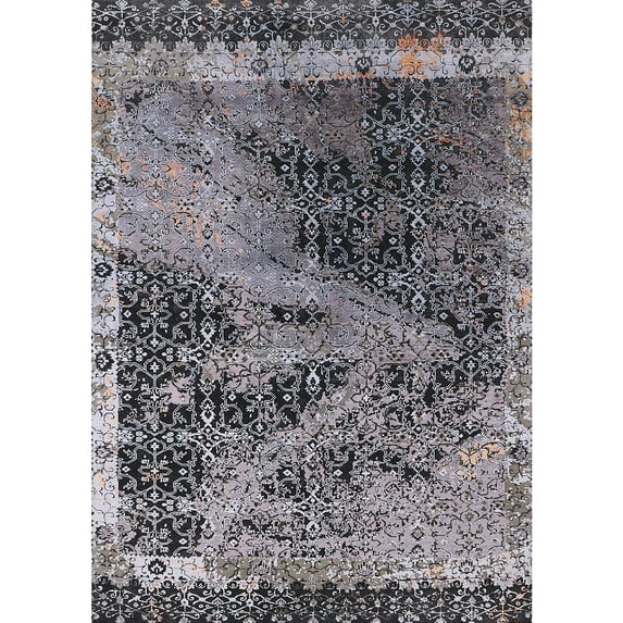 Ahgly Company Indoor Rectangle Mid-Century Modern Dark Gray Black Oriental Area Rugs, 5' x 8'