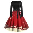 thumbnail image 2 of Christmas Dresses for Women Women's Casual Fashion Printed Retro Square Neck Long Sleeve Dress with AI Christmas Print for Holiday Party,Vermilion,2XL, 2 of 5