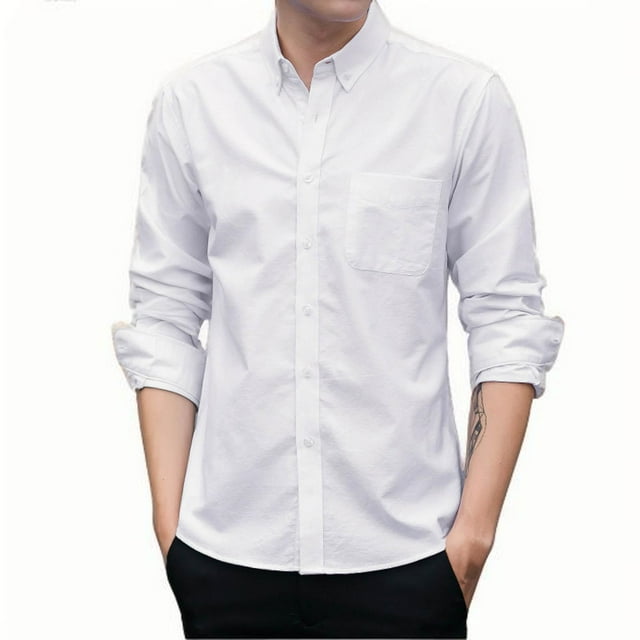 Blusa y camisa de manga larga con cuello vuelto para hombre, color liso, bolsillos, solapa con botones, blusa de poliéster para hombre