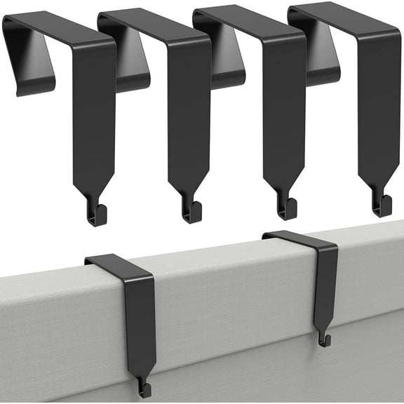 4 PCS Over The Door Hook Office Cubicle Hangers Cubicle Walls Hooks,Universal Panel Partition Metal Hooks for Hanging File Bins,Keys,Whiteboard,Black
