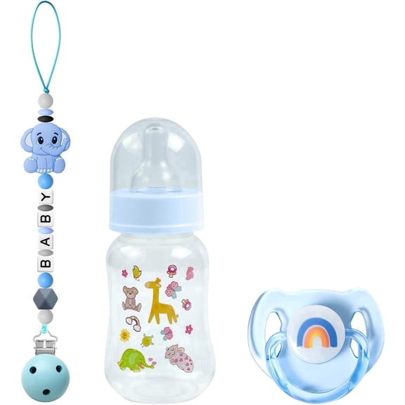 Reborn Baby Doll Accessories Set - Rainbow Magnetic Pacifiers & Removable Reusable Baby Doll Bottles with Silicone Pacifier Clips for Reallife Realistic Reborn Dolls Girls Boys, Pink Style, 3 Pcs
