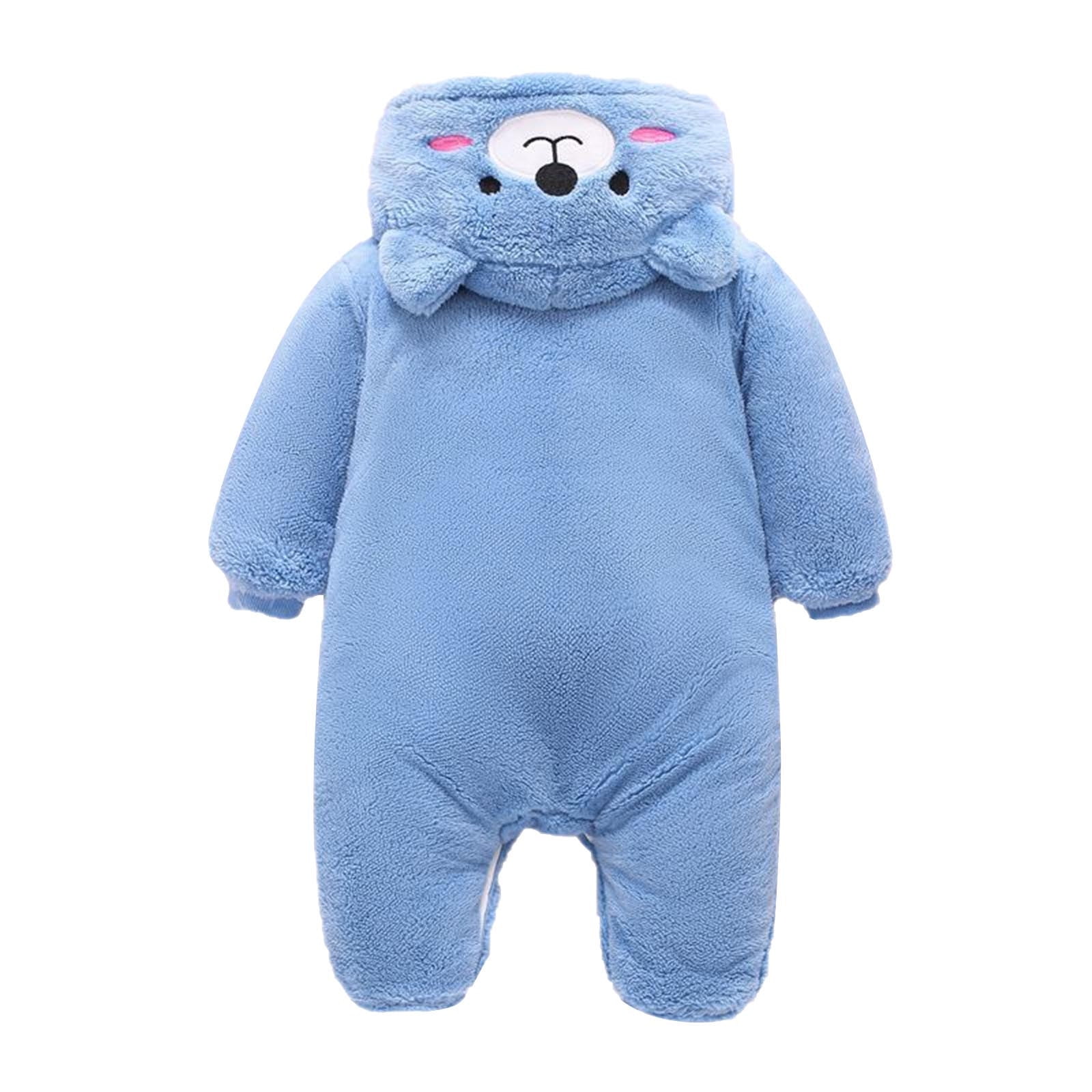 Jinhomg Cute Bear Onesie for Baby Soft Cozy Fleece Footie Hooded Romper Fall Winter Thermal Long Sleeve Full Zip Jumpsuit Trendy Bodysuit Blue 12 Months