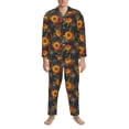 thumbnail image 3 of Salouo Sunflowers Print Button-Front Long Sleeve Pajama Set for Men, Soft 2Pjs Men's Long Sleeve Sleepwear-Medium, 3 of 7