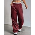 thumbnail image 6 of Womens Baggy Wide Leg Pants Casual Stripe Elastic Waisted Palazzo Harem Pants with Pockets Wine Red L, 6 of 7
