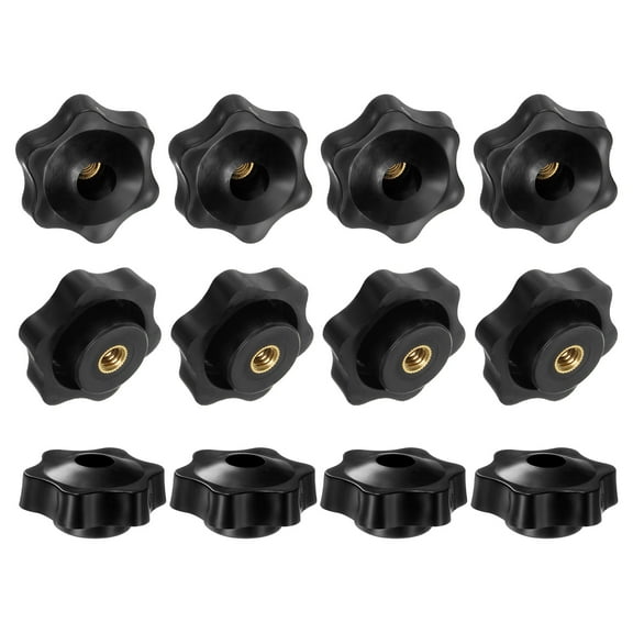 Uxcell 12Pack 6 Star Knobs 1/4"-20 Female Thread Through Hole Brass Handles Black 38mm