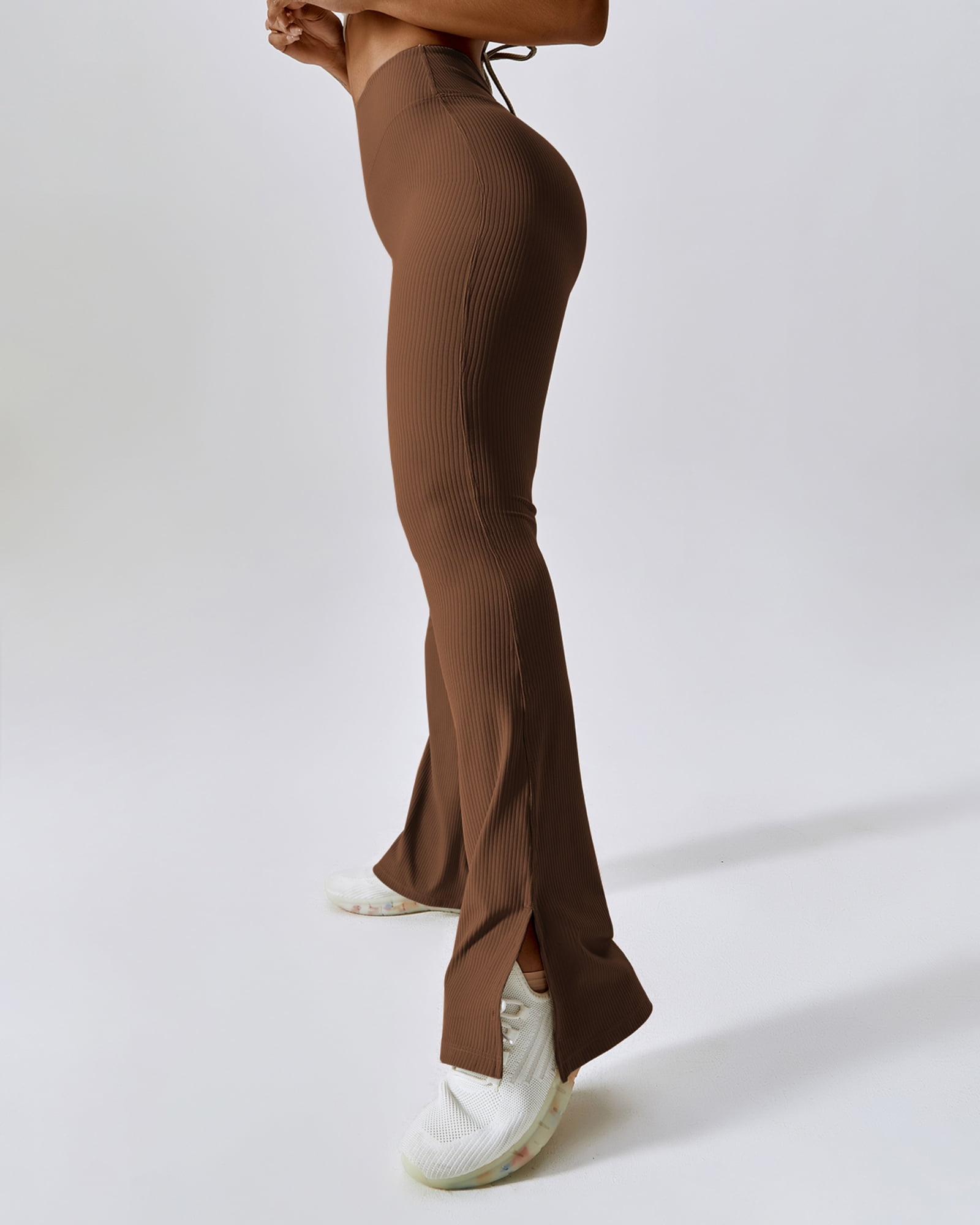 FITOP Womens Ribbed Flared Leggings Slit Hem High Waist Bootcut Yoga Pants Workout Bootleg Pants