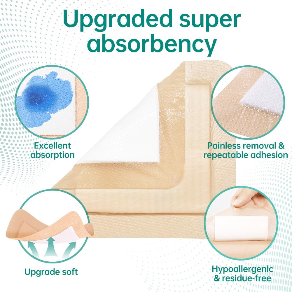 Dimora Silicone Foam Dressing 7"x7", Waterproof Wound Bandage, Adhesive Waterproof Pad, Box of 5 dressing