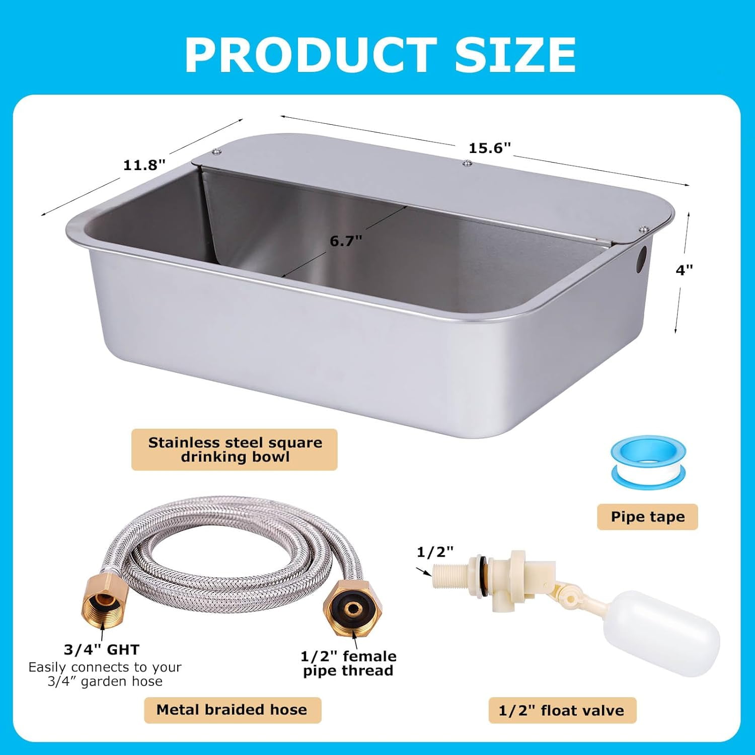 3 Gallon Automatic Dog Water Dispenser for Large Dogs Stainless Steel Bowl, Large Self Filling Auto Water Bowl Outdoor for Cats Livestock Chicken