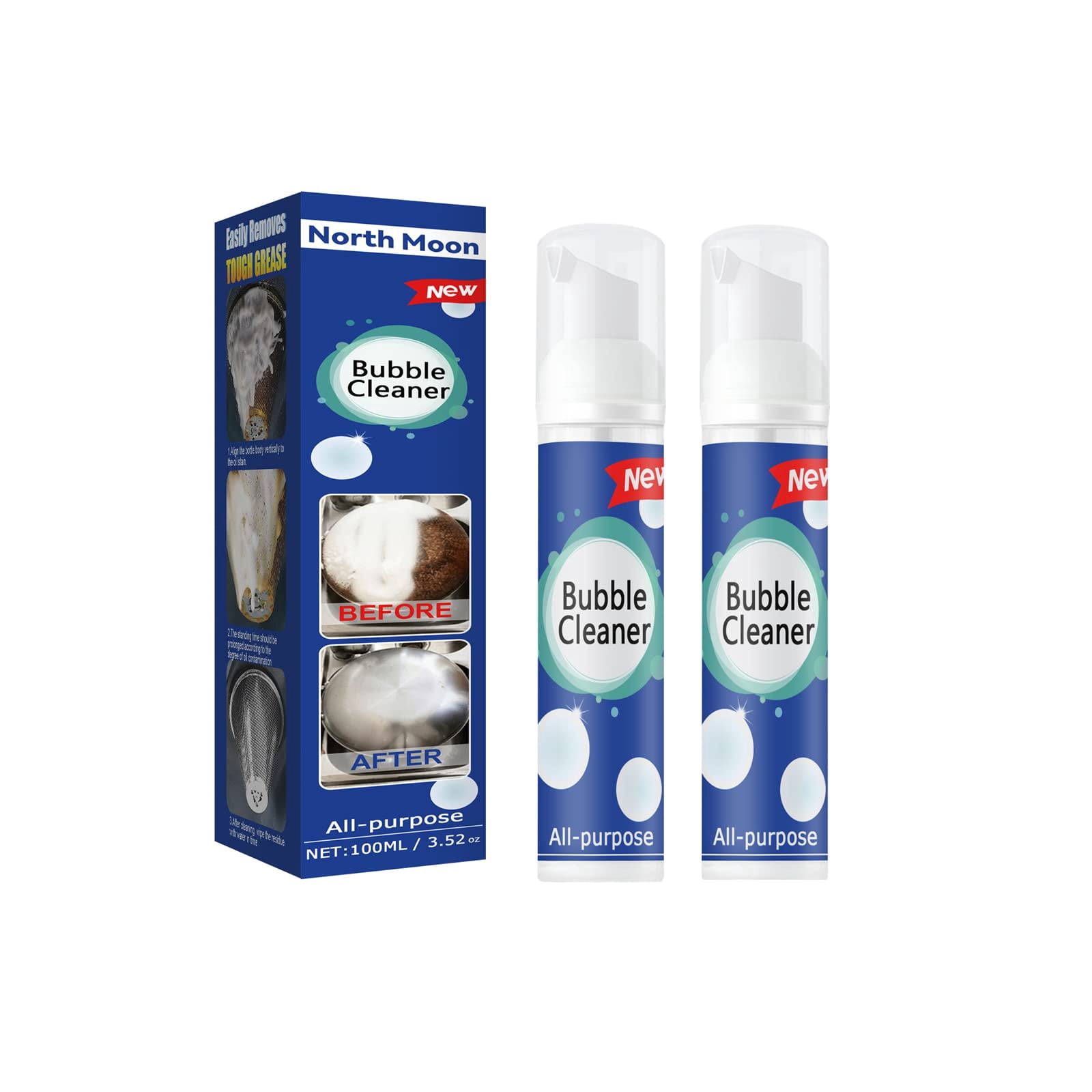 WKHOEOYV Bubble Cleaner Foaming Heavy Oil Stain Cleaner, All Purpose Bubble Cleaner Kitchen Deep Cleaning Spray, All-purpose Rinse-free Cleaning Spray(2PC)