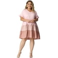 thumbnail image 3 of DARING DIVA Babydoll Ruffle Flowy Swing Hem Chambray Mini Dress 2X Pink, 3 of 6