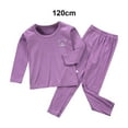 thumbnail image 3 of Kids Thermal Underwear Elastic Long Sleeve Round Neck Autumn Winter Office School Outdoor Warm Tops Bottom Suit for Boys Purple 120cm, 3 of 9