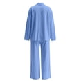thumbnail image 6 of NMMUED Womens Two Piece Outfits Dressy Long Sleeve Button Down Shirt and Wide Leg Pants Set Fall Two Piece Sets for Women Long Sleeve Blue XXL, 6 of 8