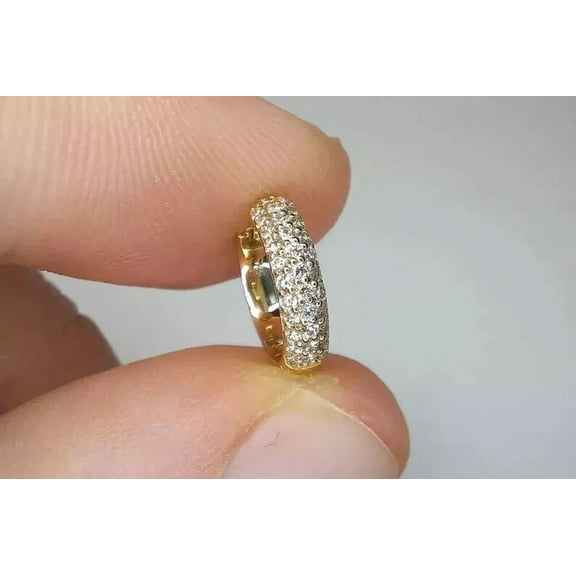 1 Ct Moissanite Three Row Men's Single Huggies Earrings 14K Yellow Gold Plated