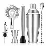 6 Piece Cocktail Shaker Set, 25oz Shaker Strainer Muddler Jigger Mixing Spoon Pour Spout Bartender Kit for Home, Bar, Housewarming Gift