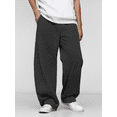 thumbnail image 3 of Olaglory Mens Baggy Sweatpants Fleece Lined Elastic Drawstring Waist, Comfy Breathable Wide Leg Casual Loose Cotton Joggers with Deep Pockets, Black, 3 of 9