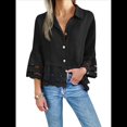 thumbnail image 3 of Blusa Informal con Mangas Acampanadas 3/4 para Mujer, con Botones y Dobladillo con Volantes, con Ojales Negro M, 3 of 8