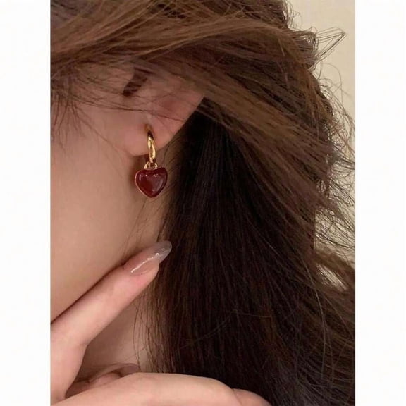 Burgundy Earrings With Goldtone Hoop Studs, Fashion Jewelry For Women