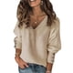 thumbnail image 1 of UKAP Blusa de punto acanalada suelta para mujer, jersey de punto con cuello en V, botones de trabajo, decoración, blusa tipo túnica informal, 1 of 2