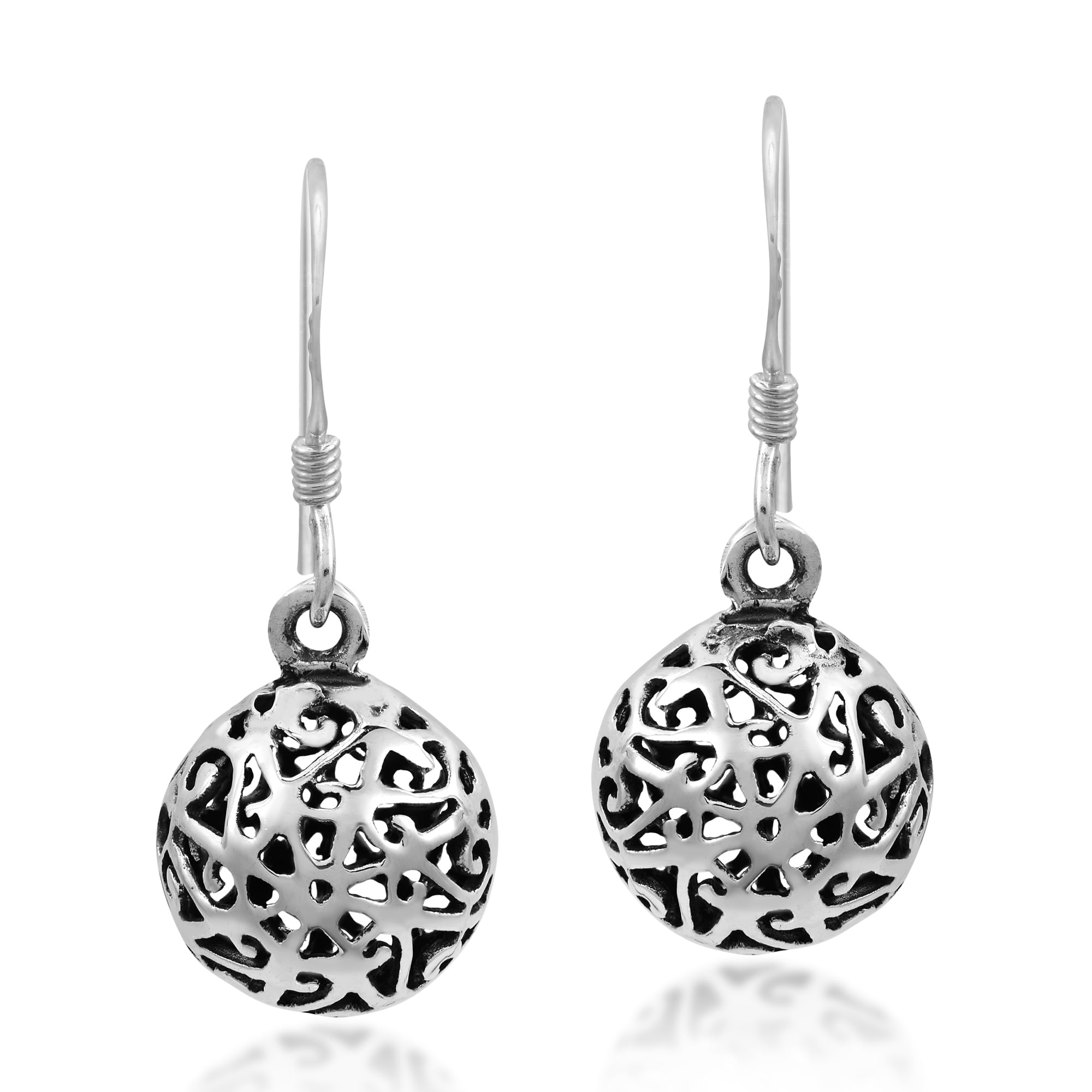 Stunning Filigree Accented Spheres of Sterling Silver Dangle Earrings