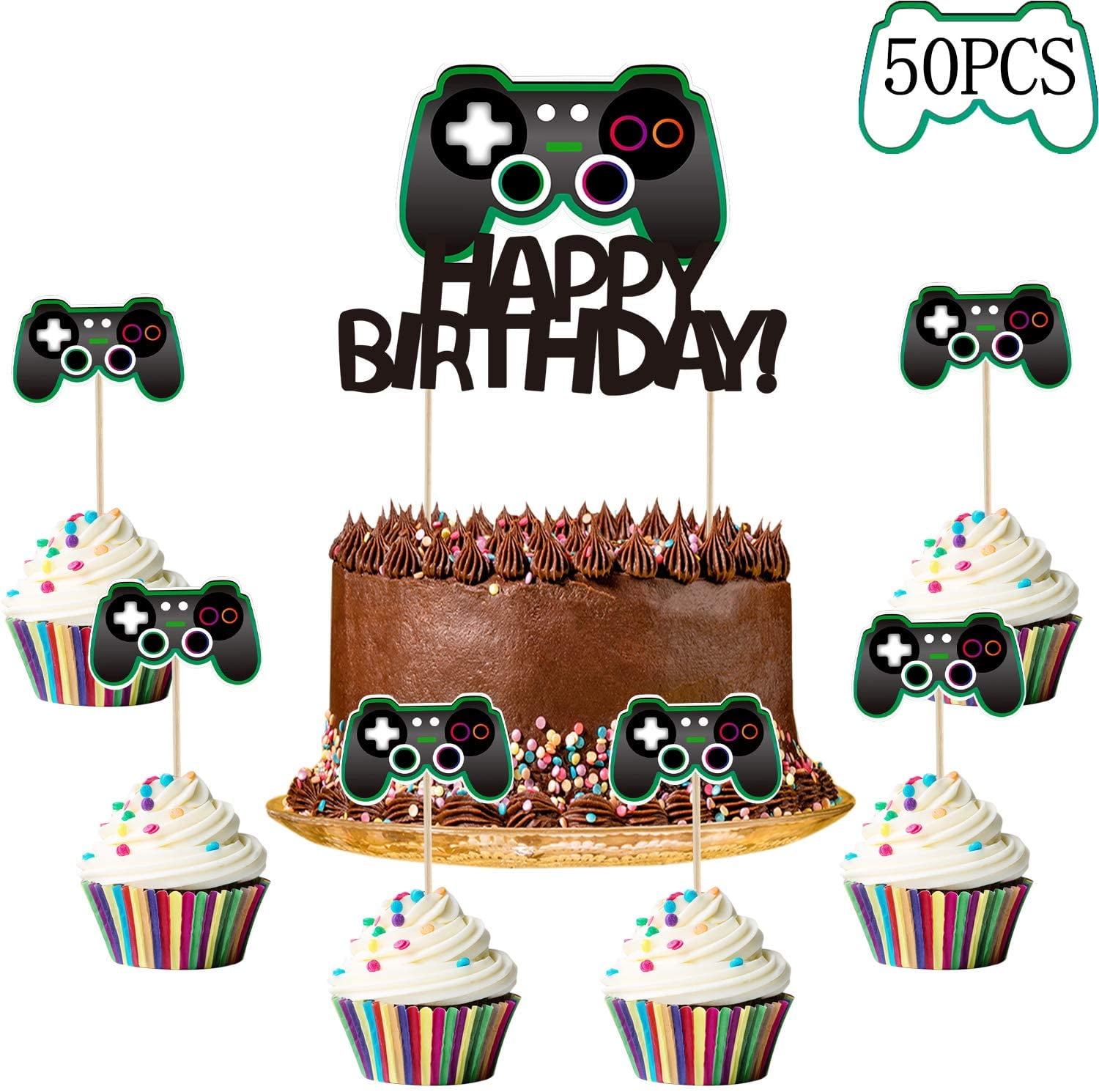 50 Pieces Video Game Cake Toppers Gaming Cupcake Toppers