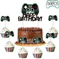 thumbnail image 1 of 50 Pieces Video Game Cake Toppers Gaming Cupcake Toppers Gamer Cake Decorations Set Video Game Controllers Cake Toppers Happy Birthday Cake Decorations Picks for Kids Gaming Themed Birthday Party, 1 of 7