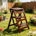 thumbnail image 2 of 3-Step Ladder Stool, Wooden Folding Step Stool for Home & Kitchen, Solid Pine with Non-Slip Steps & Anti-Scratch Shoe Covers, 337lb Weight Capacity, Space-Saving, No Assembly Required (Walnut), 2 of 9