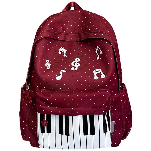 Piano Print Backpack Large Capacity Music Note Print Bookbags Daypack Casual Travel Shoulder Bag for Daily Use