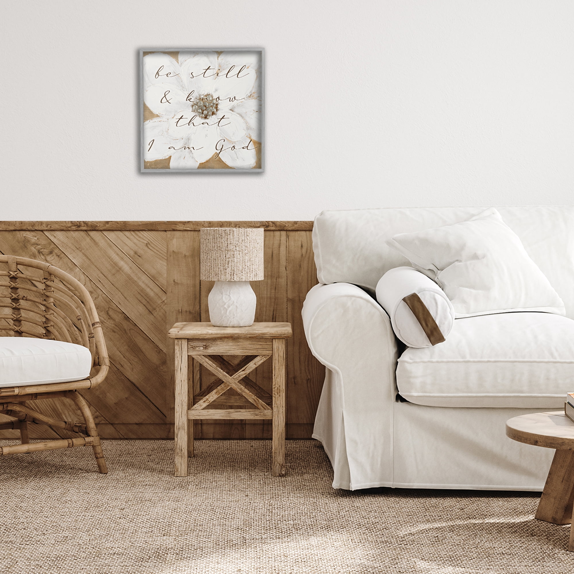 Stupell Industries Be Still with White Magnolia Gray Framed Giclee Art, design by Lanie Loreth