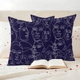 thumbnail image 3 of Abstract Style Outdoor Waterproof Pillow Covers, Face Line Modern Character Art Navy Blue Decorative Square Throw Pillowcase Sofa Cushion Sham for Patio/Couch/Chair, 24"x24" 2 Pack, 3 of 8