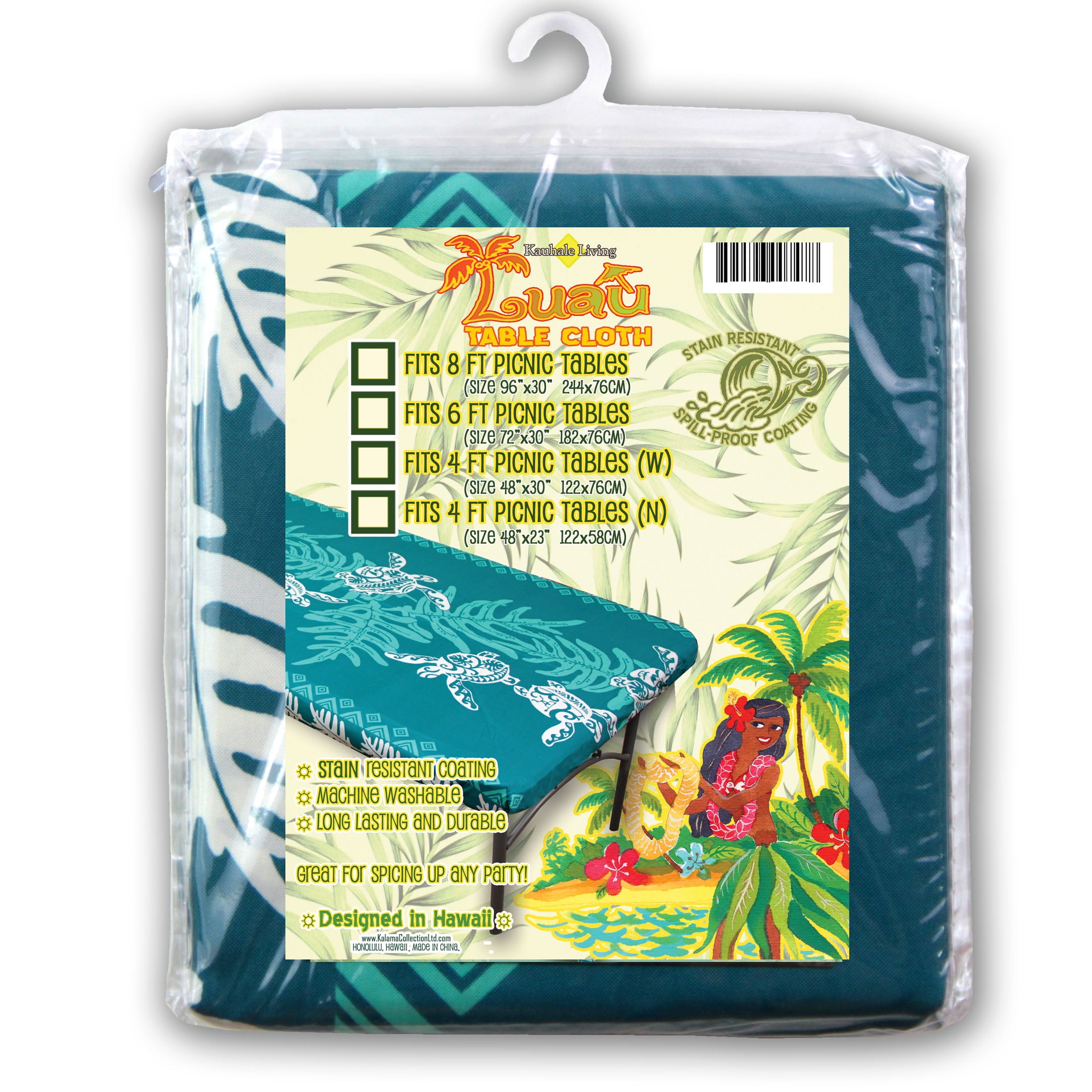Hi Kalama Collection 96"x30" Polyester Teal Tablecloth