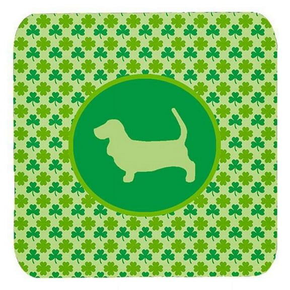 Basset Hound Lucky Shamrock Foam Coasters, Set Of 4