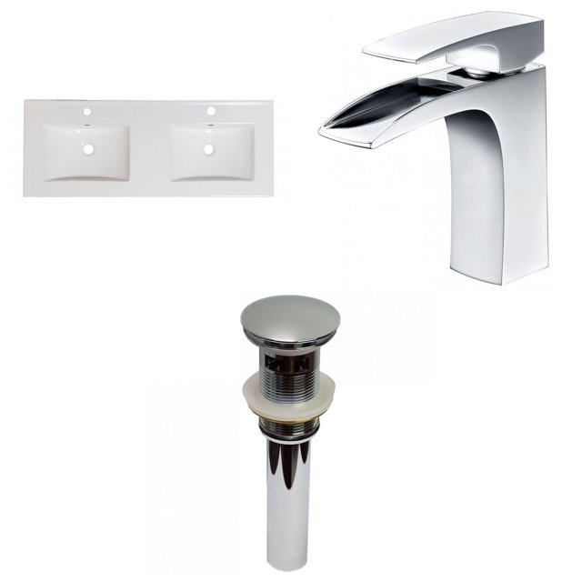 American Imaginations 59-in. W 1 Hole Ceramic Top Set In White Color - Overflow Drain Incl. AI-32787