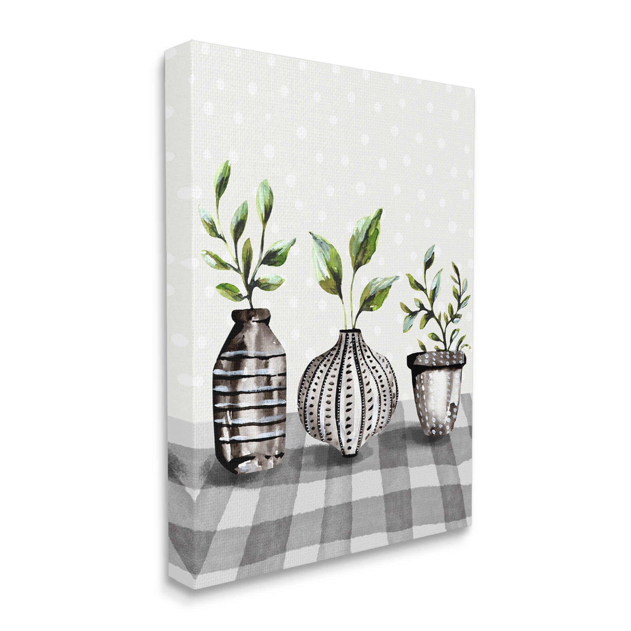 Potted Herbs Patterned Tartan Botanical & Floral Graphic Art Gallery Wrapped Canvas Print Wall Art
