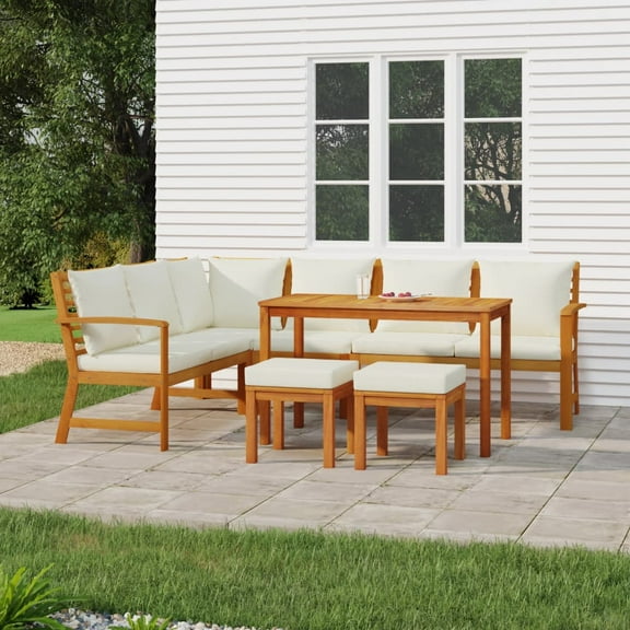 vidaXL 7 Piece Patio Dining Set with Cushions Solid Wood Acacia
