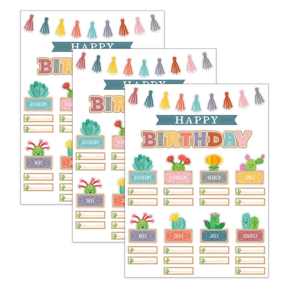 Teacher Created Resources Happy Cactus Crew Happy Birthday Mini Bulletin Board Set, 59 Pieces, 3 Sets