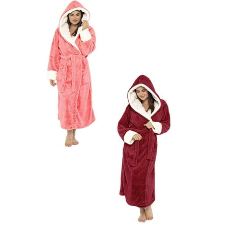 

Dtydtpe Women Winter Plush Lengthened Shawl Bathrobe Home Clothes Long Sleeved Robe Coat Gowns for Women *2PCS
