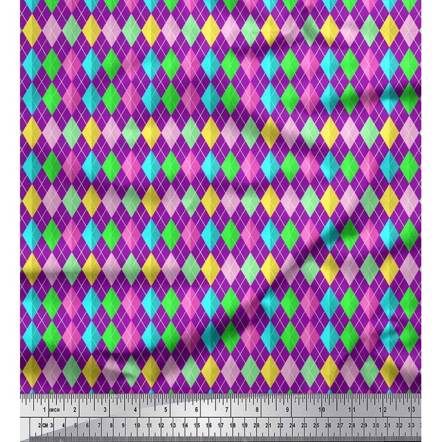 Soimoi Purple Poly Georgette Fabric Diamond Geometric Fabric Prints By Yard 52 Inch Wide